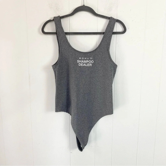 MONAT GEAR  Shampoo Dealer Bodysuit Size Large Gray Heathered Brazilian Cut - Picture 2 of 15